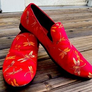 Velvet red dragonfly slip-on loafers